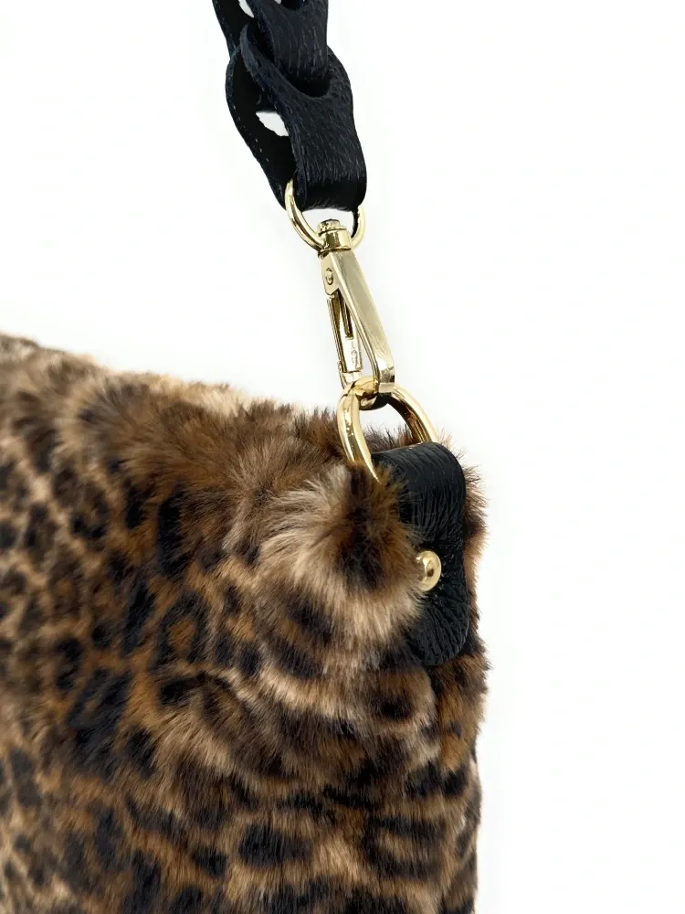 Sac pochette en cuir et fausse fourrure SHURI Ocelot
