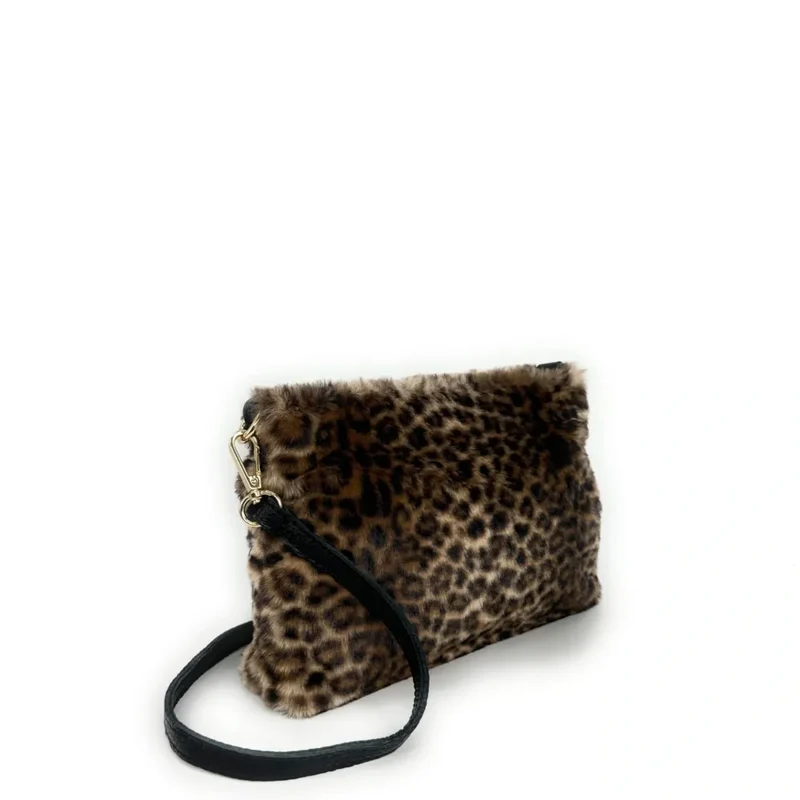 Sac pochette en cuir et fausse fourrure SHURI Ocelot