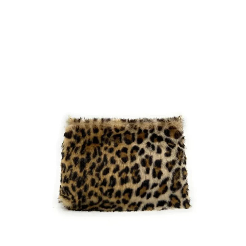 Sac pochette en cuir et fausse fourrure SHURI Léopard
