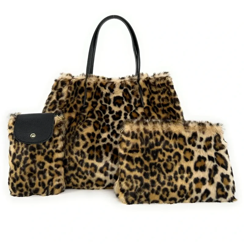 Sac cabas en cuir et fausse fourrure OKOYE Léopard