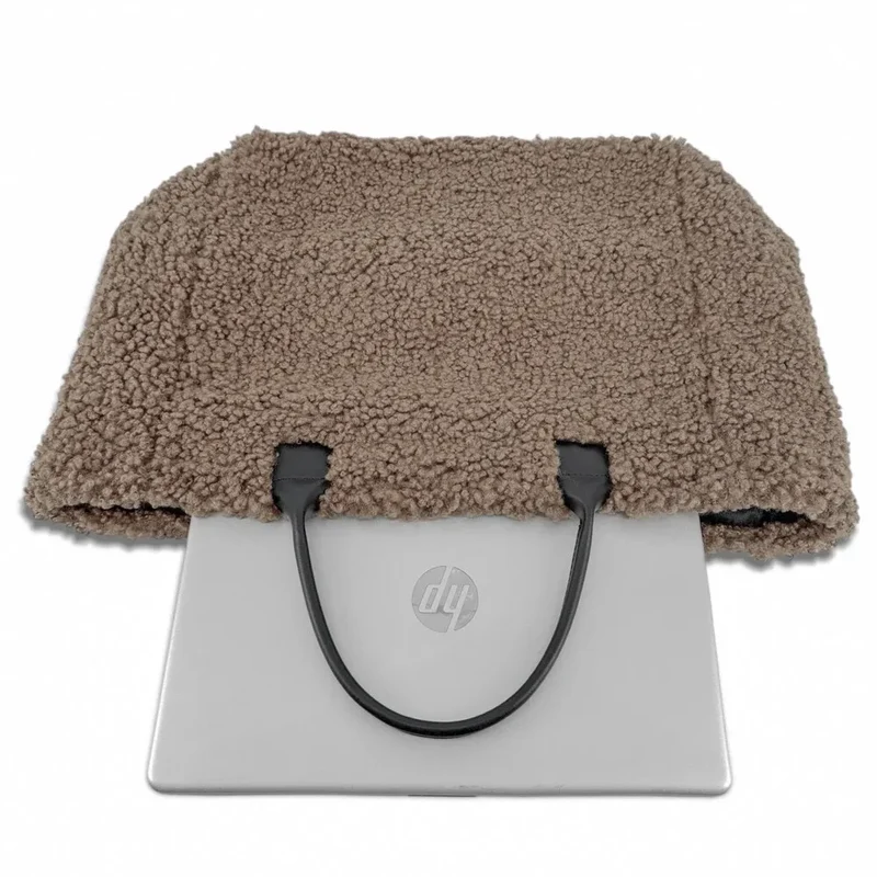 Sac cabas en cuir et peluche GRAND PILOU Taupe foncé