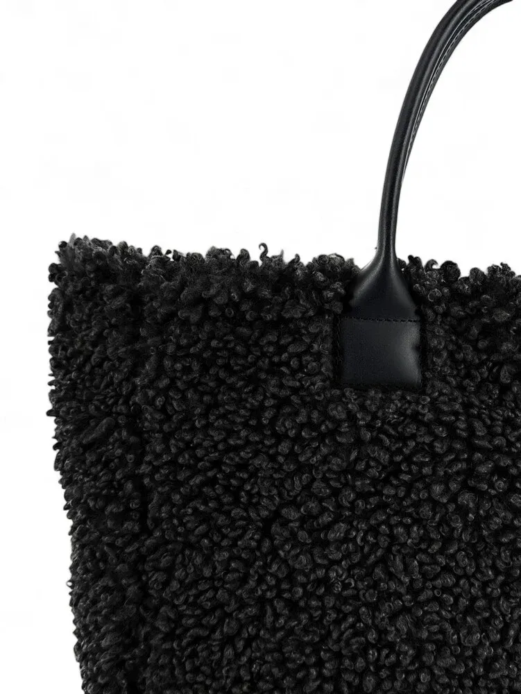 Sac cabas en cuir et peluche GRAND PILOU Noir