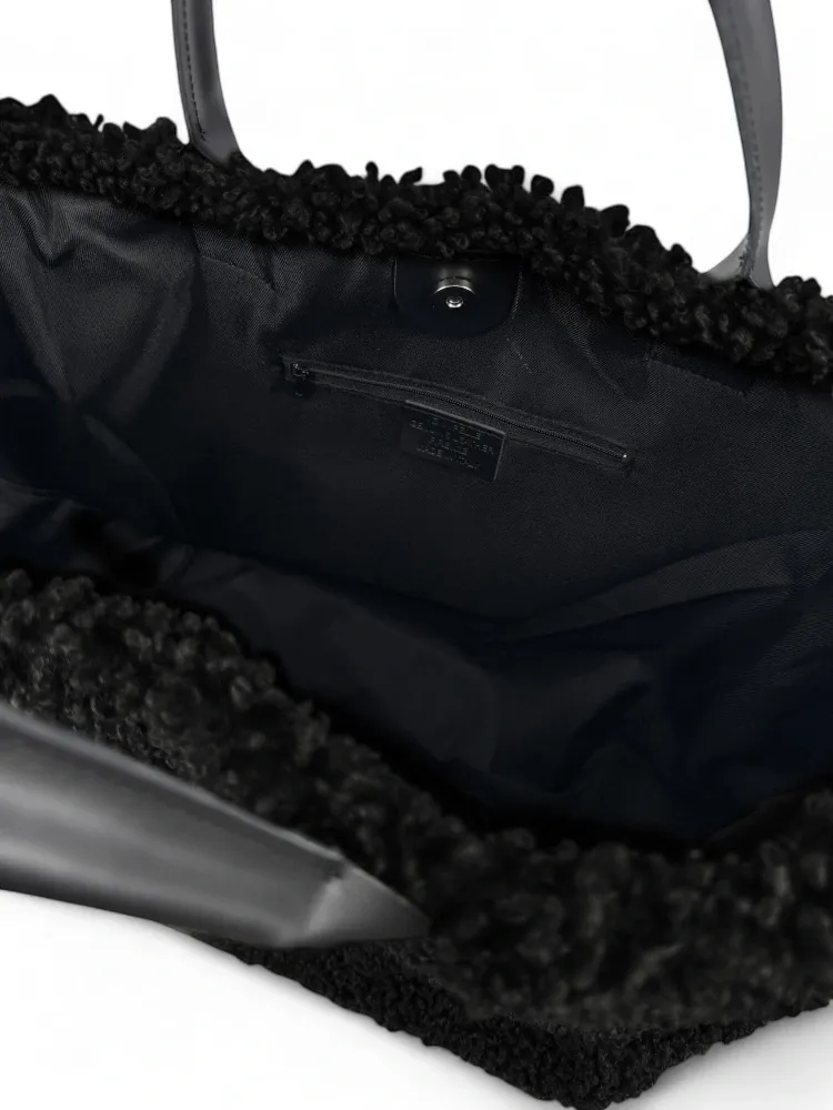 Sac cabas en cuir et peluche GRAND PILOU Noir