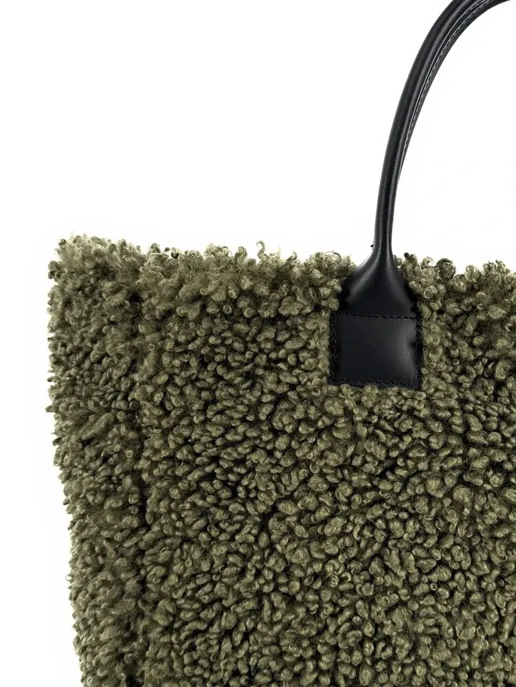 Sac cabas en cuir et peluche GRAND PILOU Kaki