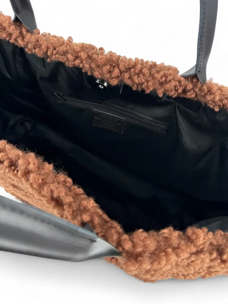 Sac cabas en cuir et peluche GRAND PILOU Chocolat