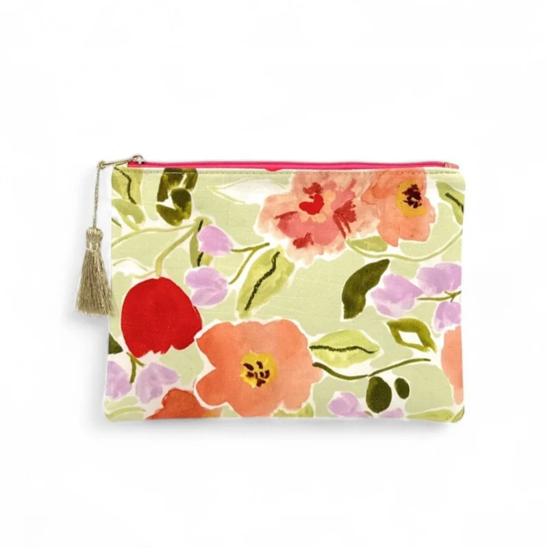 Trousse en coton imprimé fleurs BLOSSOM Rose fuchsia