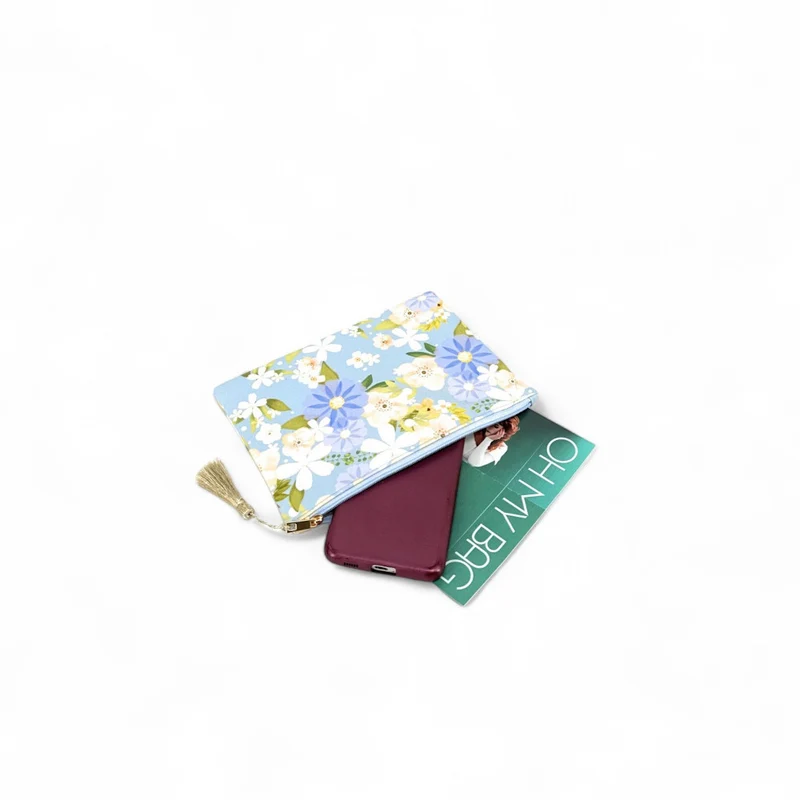 Trousse en coton imprimé fleurs BLOSSOM Ciel