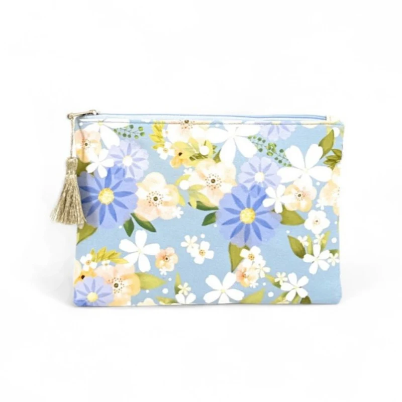 Trousse en coton imprimé fleurs BLOSSOM Ciel