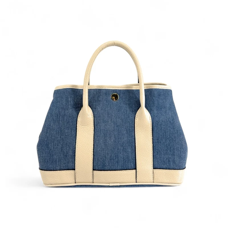 Sac à main bowling en cuir et toile SAMBO Taupe clair