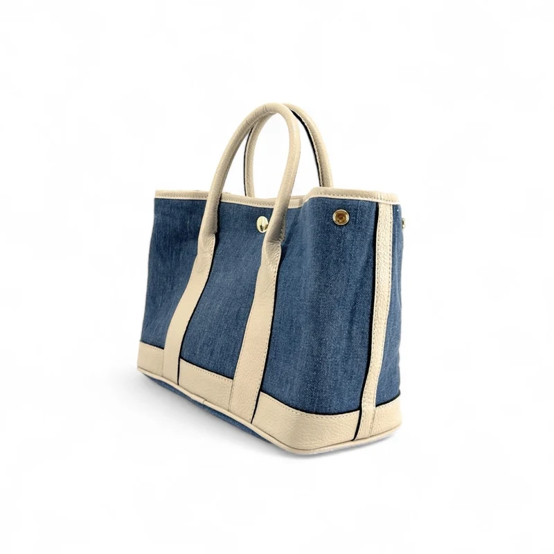 Sac à main bowling en cuir et toile SAMBO Taupe clair
