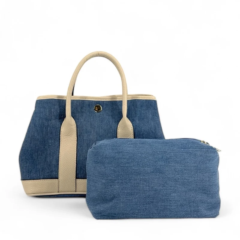 Sac à main bowling en cuir et toile SAMBO Taupe clair