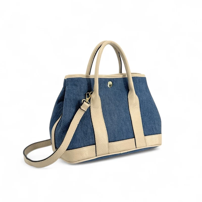 Sac à main bowling en cuir et toile SAMBO Taupe clair