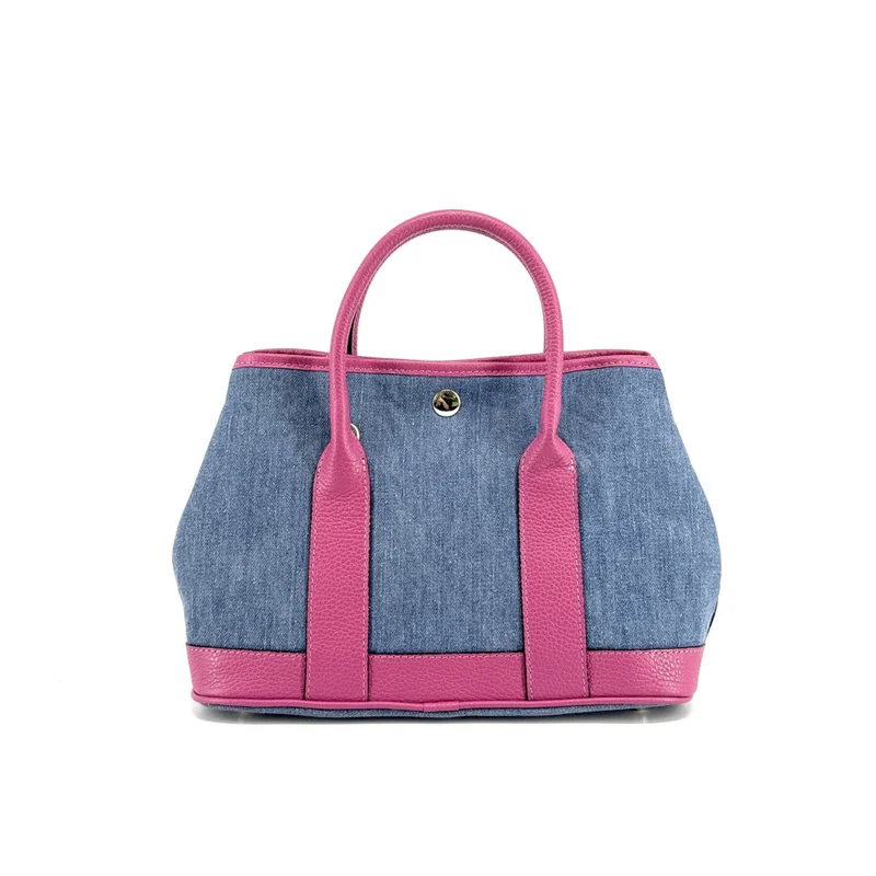 Sac à main bowling en cuir et toile SAMBO Rose fuchsia