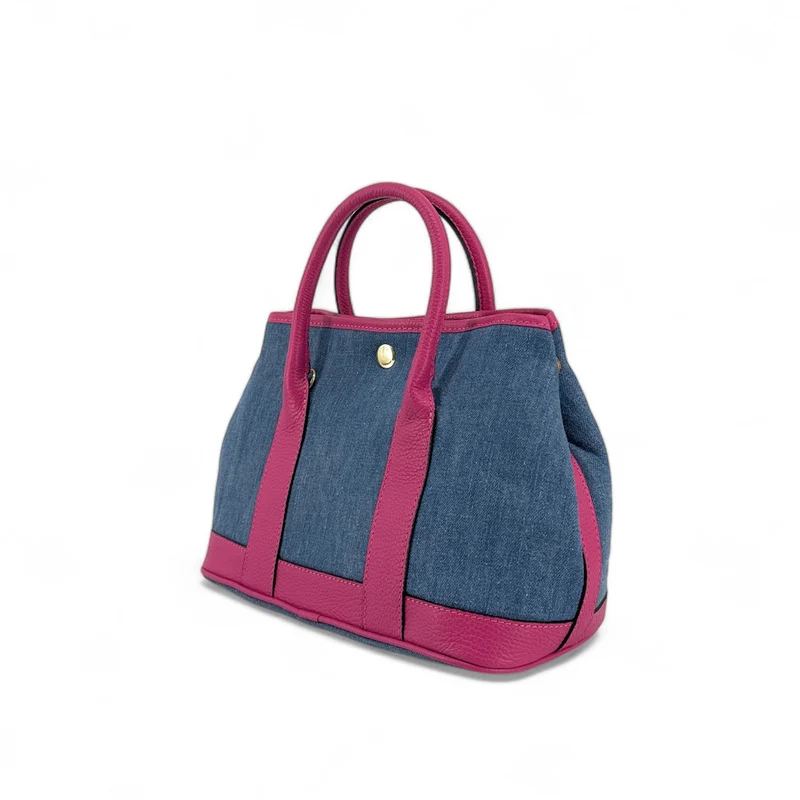 Sac à main bowling en cuir et toile SAMBO Rose fuchsia
