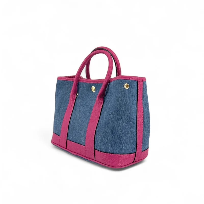 Sac à main bowling en cuir et toile SAMBO Rose fuchsia