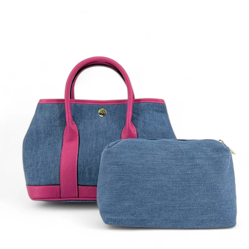 Sac à main bowling en cuir et toile SAMBO Rose fuchsia