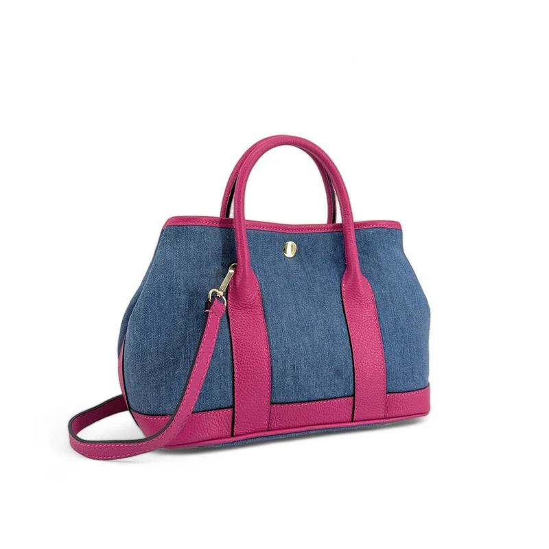 Sac à main bowling en cuir et toile SAMBO Rose fuchsia