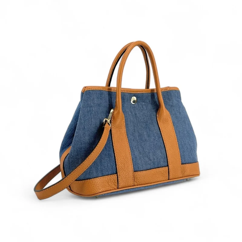 Sac à main bowling en cuir et toile SAMBO Camel