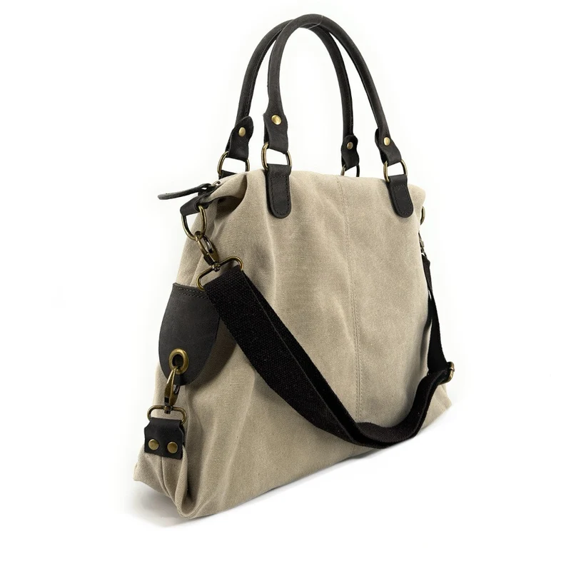 Sac besace en toile et cuir BESACE U.S. Taupe clair