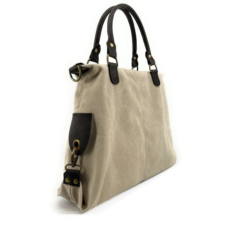 Sac besace en toile et cuir BESACE U.S. Taupe clair