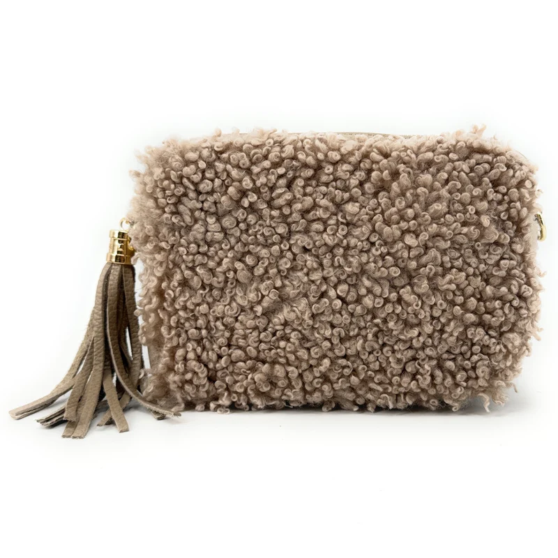 Sac trotteur en cuir et peluche SEVILLE PILOU Taupe