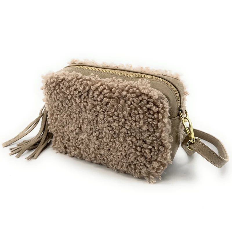 Sac trotteur en cuir et peluche SEVILLE PILOU Taupe