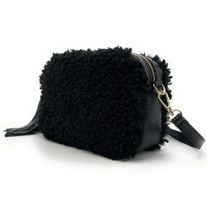 Sac trotteur en cuir et peluche SEVILLE PILOU Noir