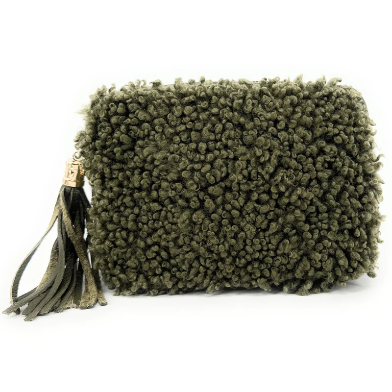 Sac trotteur en cuir et peluche SEVILLE PILOU Kaki