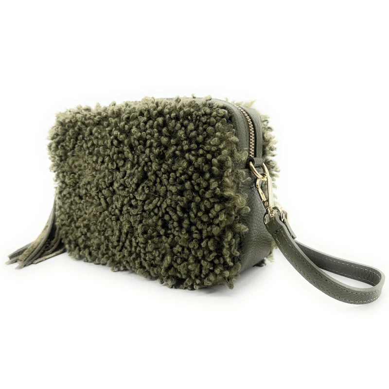 Sac trotteur en cuir et peluche SEVILLE PILOU Kaki