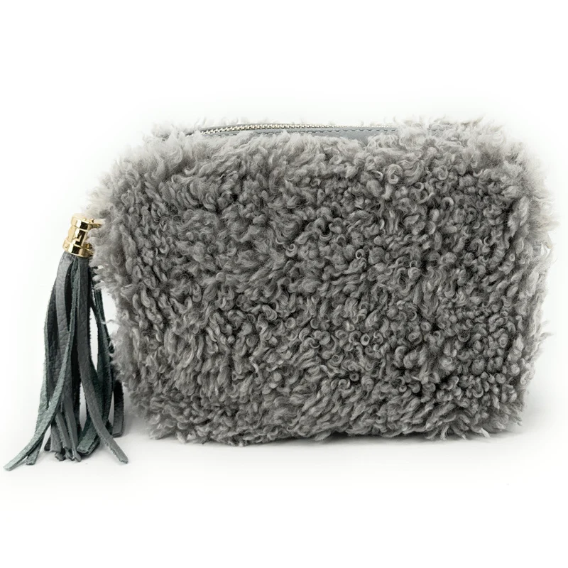 Sac trotteur en cuir et peluche SEVILLE PILOU Gris pigeon