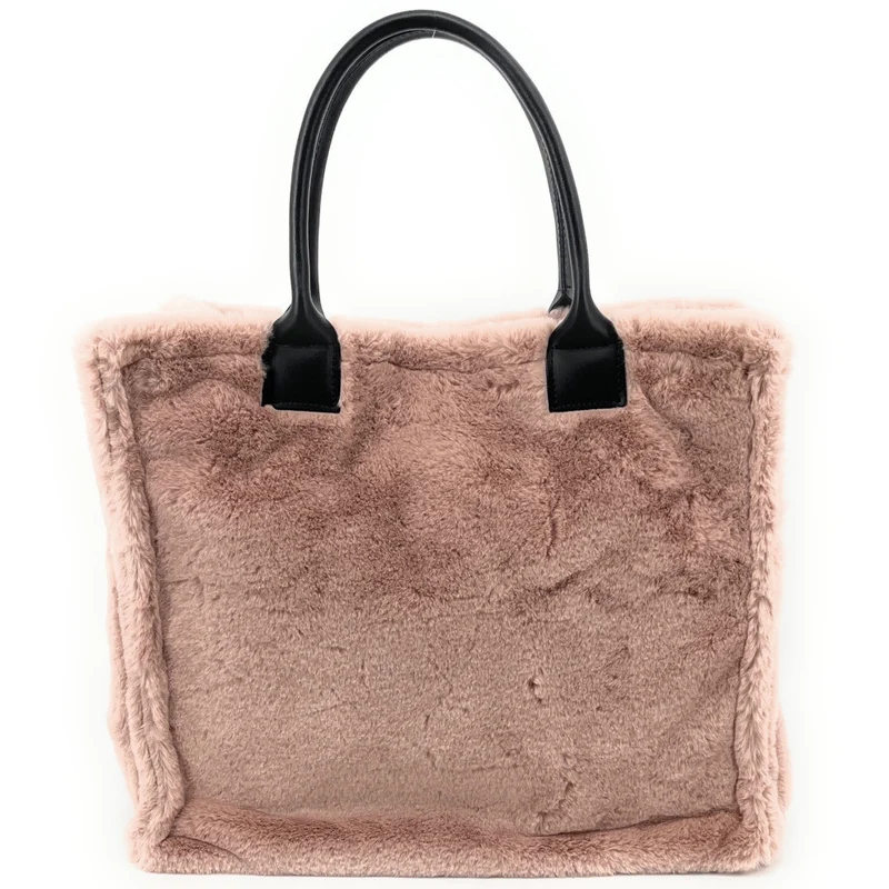 Sac cabas en fausse fourrure et cuir PILLOW Rose nude