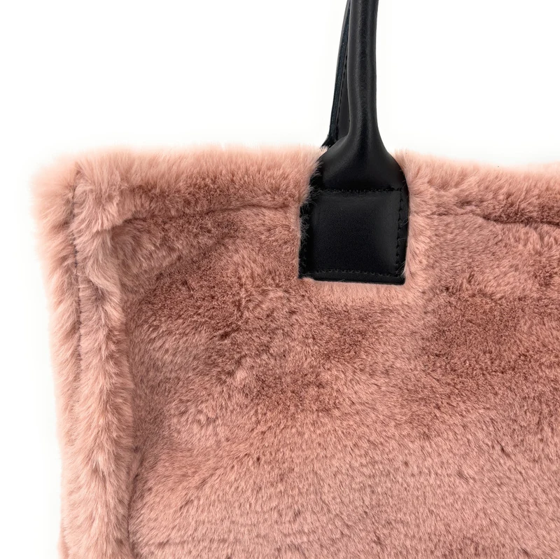 Sac cabas en fausse fourrure et cuir PILLOW Rose nude