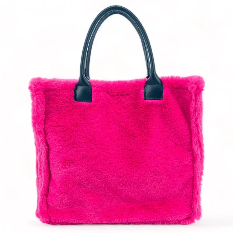 Sac cabas en fausse fourrure et cuir PILLOW Rose fuchsia