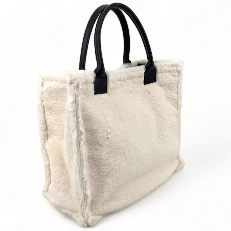 Sac cabas en fausse fourrure et cuir PILLOW Ecru