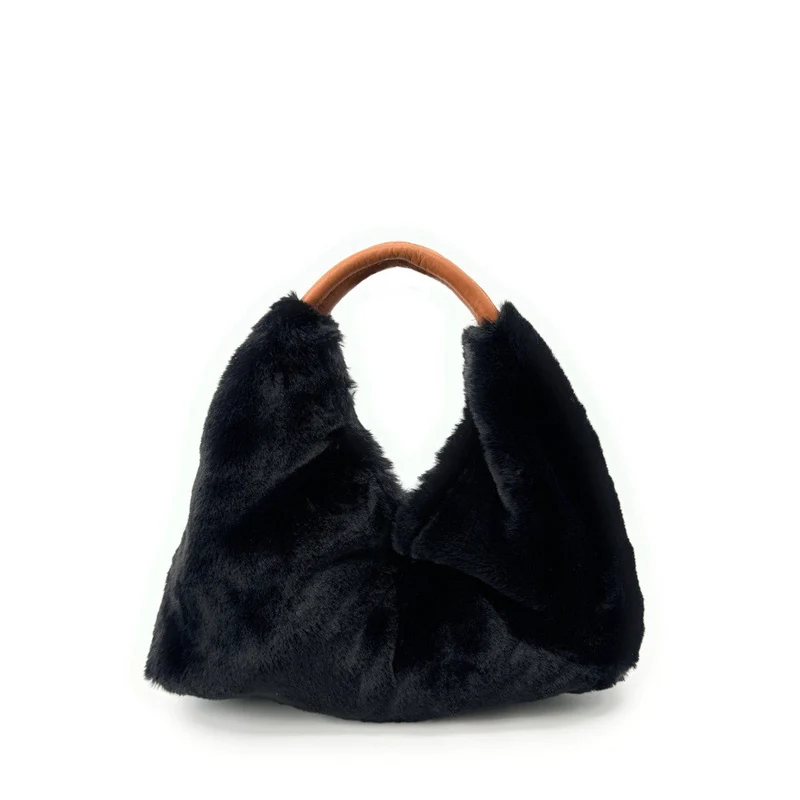 Sac hobo en fausse fourrure et cuir LITTLE FLUFFY Noir