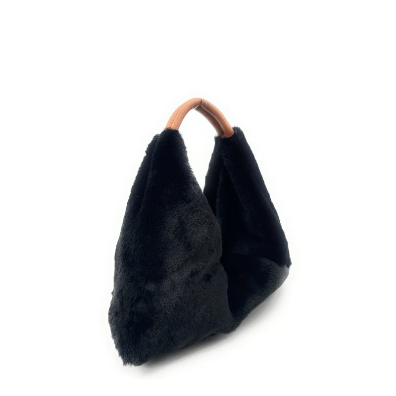 Sac hobo en fausse fourrure et cuir LITTLE FLUFFY Noir