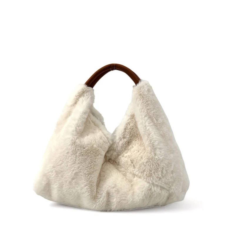 Sac hobo en fausse fourrure et cuir LITTLE FLUFFY Ecru