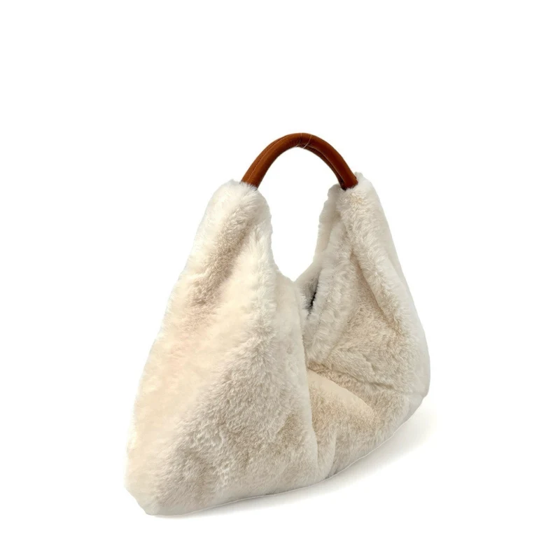 Sac hobo en fausse fourrure et cuir LITTLE FLUFFY Ecru