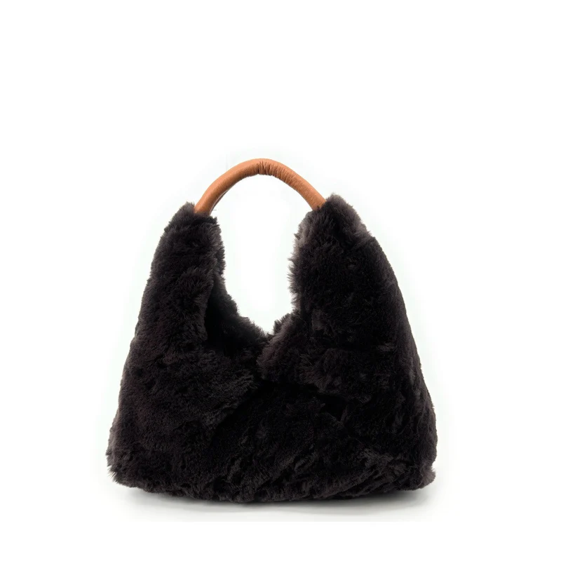 Sac hobo en fausse fourrure et cuir LITTLE FLUFFY Chocolat