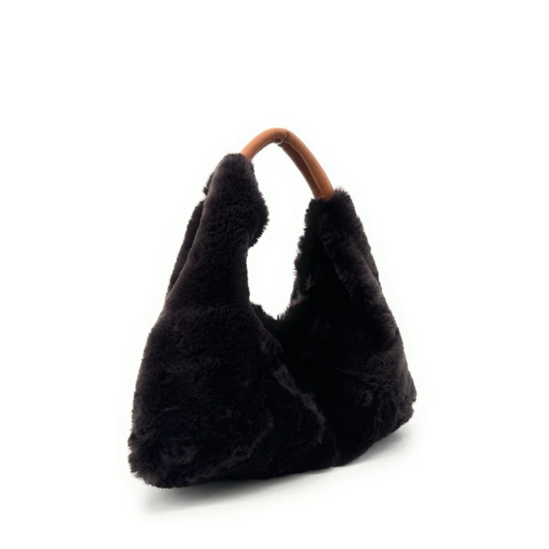 Sac hobo en fausse fourrure et cuir LITTLE FLUFFY Chocolat