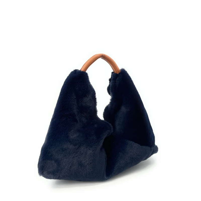 Sac hobo en fausse fourrure et cuir LITTLE FLUFFY Bleu marine