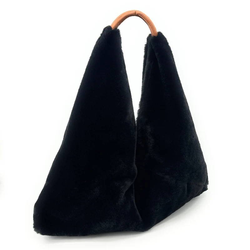 Grand sac hobo en fausse fourrure et cuir FLUFFY Noir