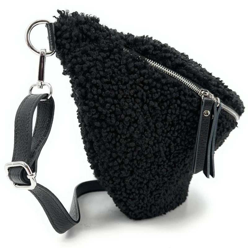 Sac banane géant en cuir et peluche LOU PILOU XXL Noir