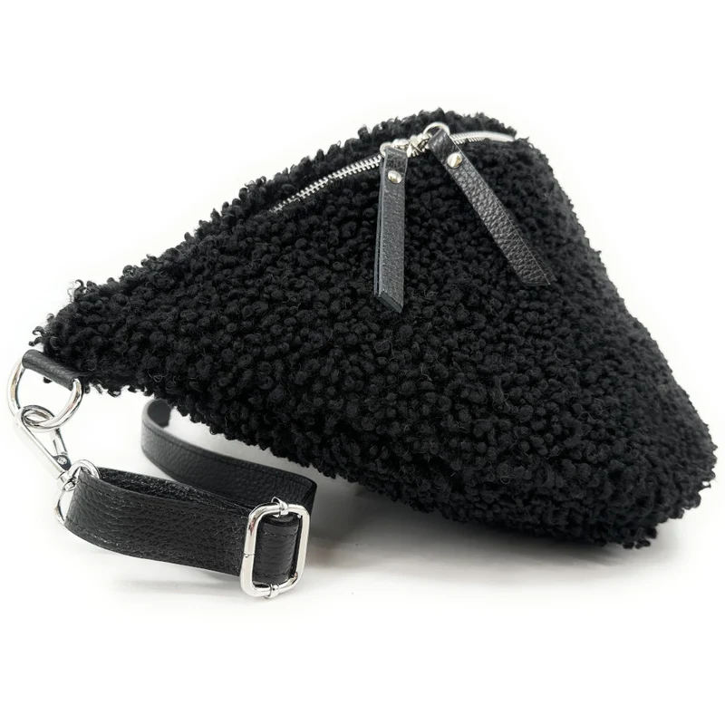 Sac banane géant en cuir et peluche LOU PILOU XXL Noir