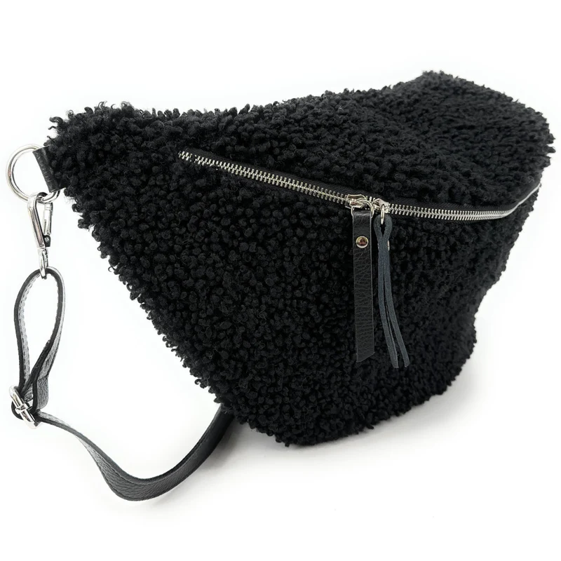 Sac banane géant en cuir et peluche LOU PILOU XXL Noir