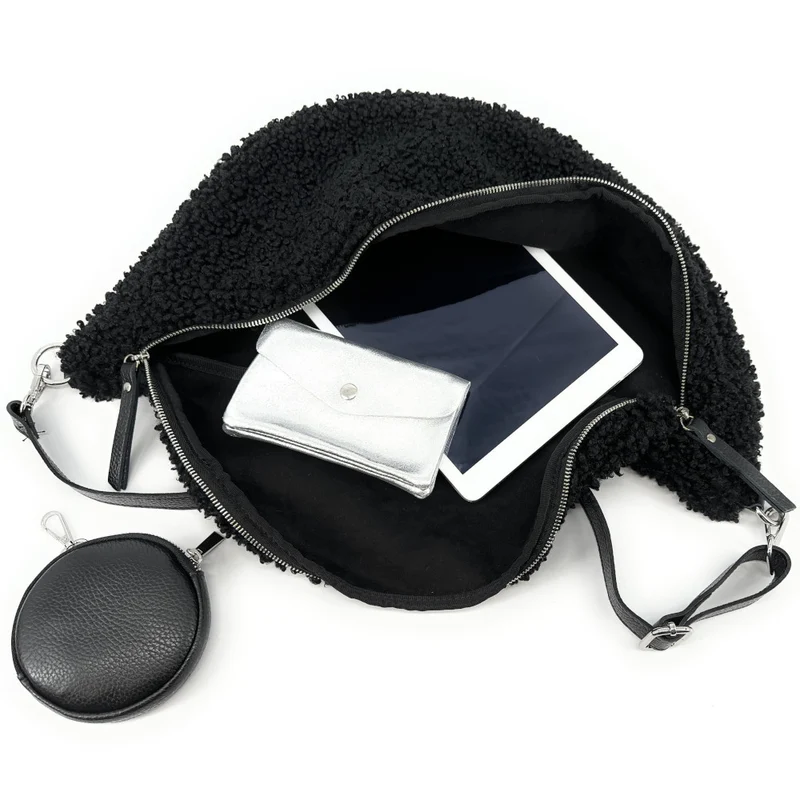 Sac banane géant en cuir et peluche LOU PILOU XXL Noir