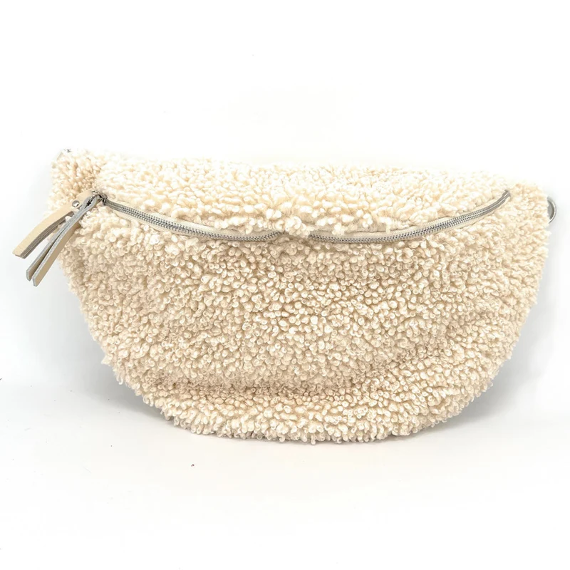 Sac banane géant en cuir et peluche LOU PILOU XXL Beige crème