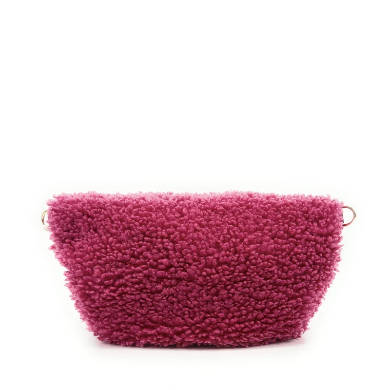 Grand sac banane en cuir et peluche LOU PILOU L Framboise