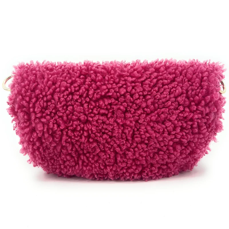 Sac banane en cuir et peluche LOU PILOU Framboise