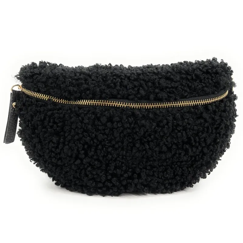 Sac banane en cuir et peluche LOU PILOU Noir